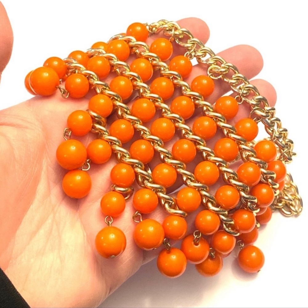 Lucia Vintage Style Orange Beaded Bib Statement Necklace 20β - Picture 6 of 7
